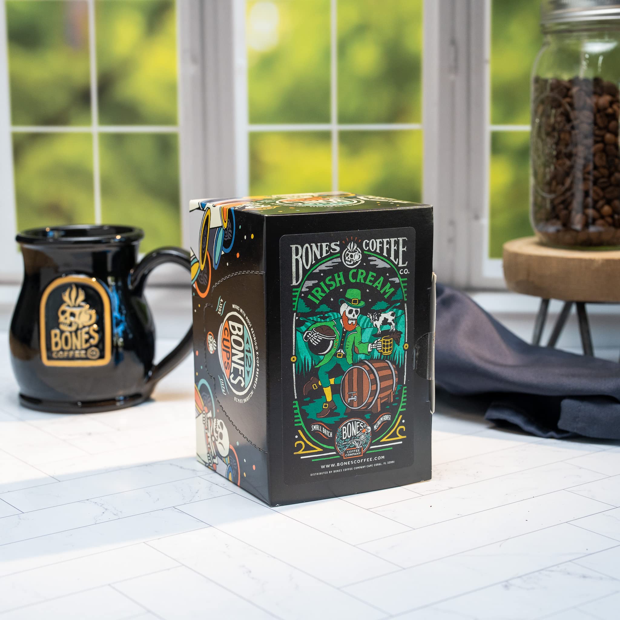 Bones Coffee Company Flavored Coffee Bones Cups Irish Cream Flavored Pods | 12ct Single-Serve Coffee Pods Compatible with Keurig 1.0 & 2.0 Keurig Coffee Maker