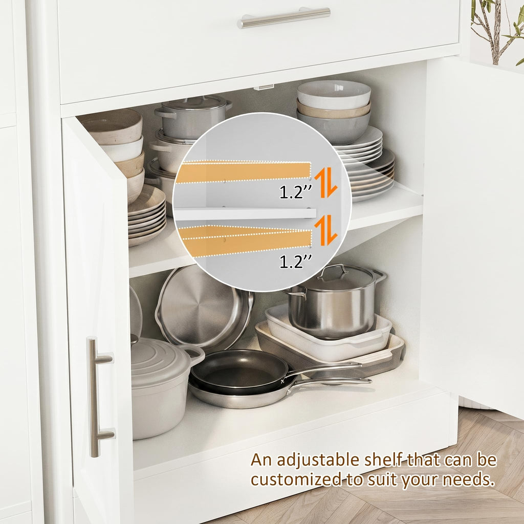 Vongrasig Coffee Bar Cabinet, Farmhouse Kitchen Storage Cabinet with Adjustable Shelf, 31“ Modern Sideboard Buffet Table for Kitchen, Dining Room, White