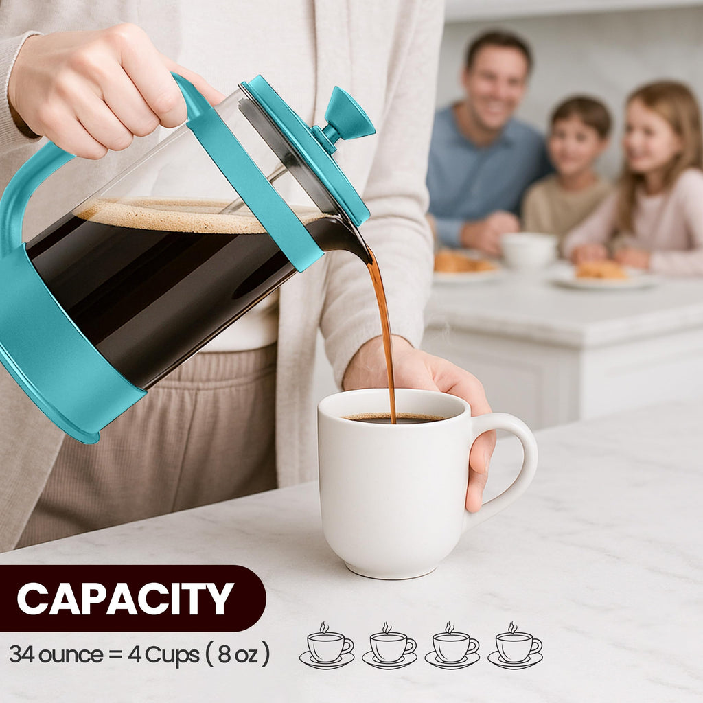 Utopia Kitchen Borosilicate Glass French Press Coffee Maker 34 Oz, Aqua