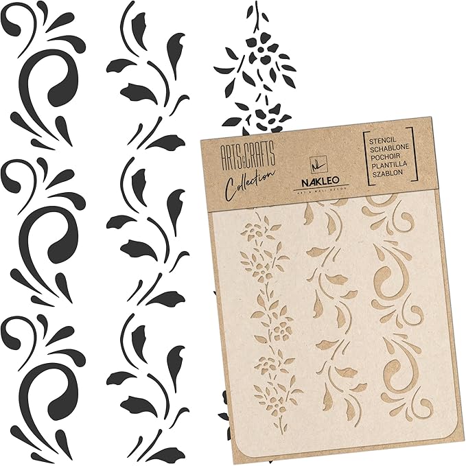 NAKLEO Painting Stencil for Crafts A5 5.9” x 8.3”, Flowers Frame Floral Pattern, Reusable Plastic DIY & Scrapbooking Drawing Template, Decoupage Art Home Decor, Wall Wood Fabric Furniture