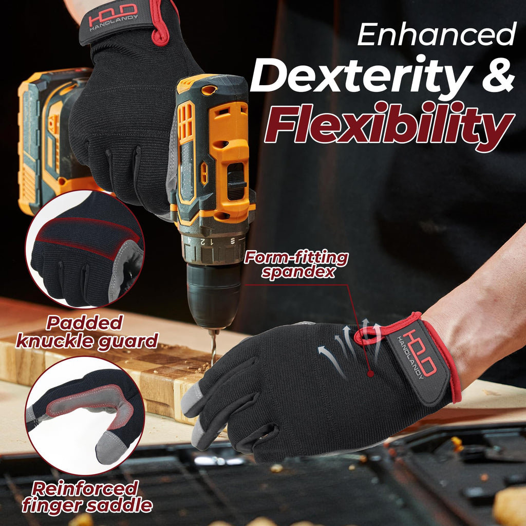 HANDLANDY Work Gloves for Men & Women, Utility Mechanic Working Gloves Touch Screen, Flexible Breathable Gardening Gloves for Yard Maintenance (Medium, 1 Pair)