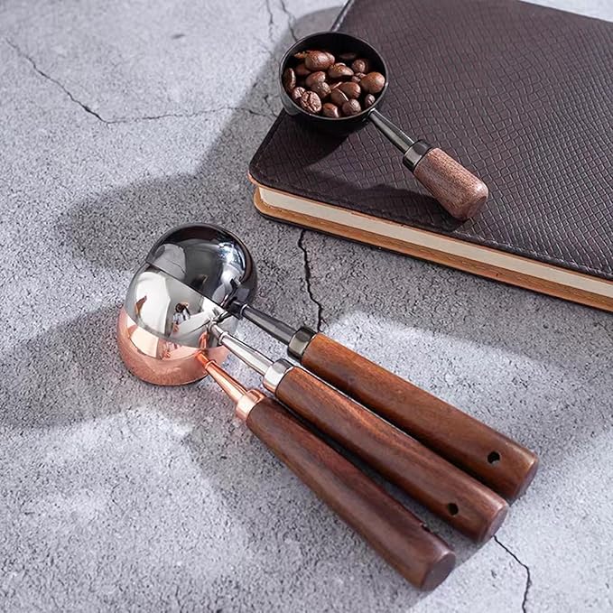 Vintage Coffee Measuring Spoon - 304 Stainless Steel, Coffee Scoop，10g Capacity, Walnut Handle - Perfect for Coffee, Tea, and More (Silver (2 pcs))