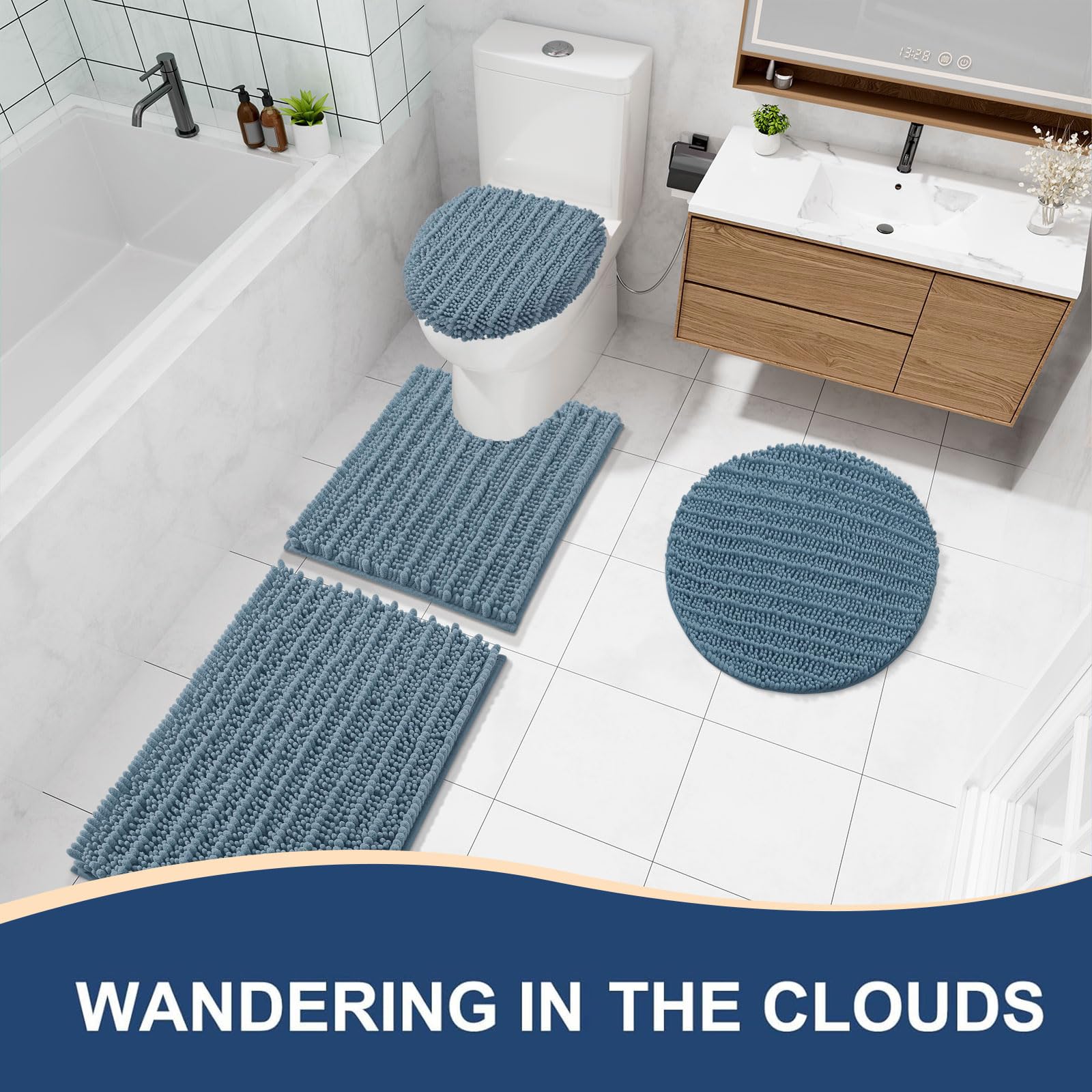 Arotive Bathroom Rugs Mat 47x24, Soft Absorbent Chenille Shaggy Bath Mat