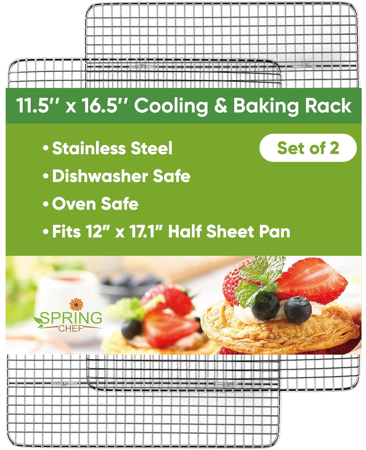 Spring Chef 11.5" x 16.5" Stainless Steel Cooling Rack for Cooking & Baking