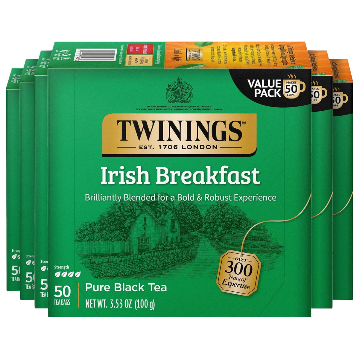 Twinings Pure Green Tea, Caffeinated, Tea Bags, 50 CT Box (6 Pack)
