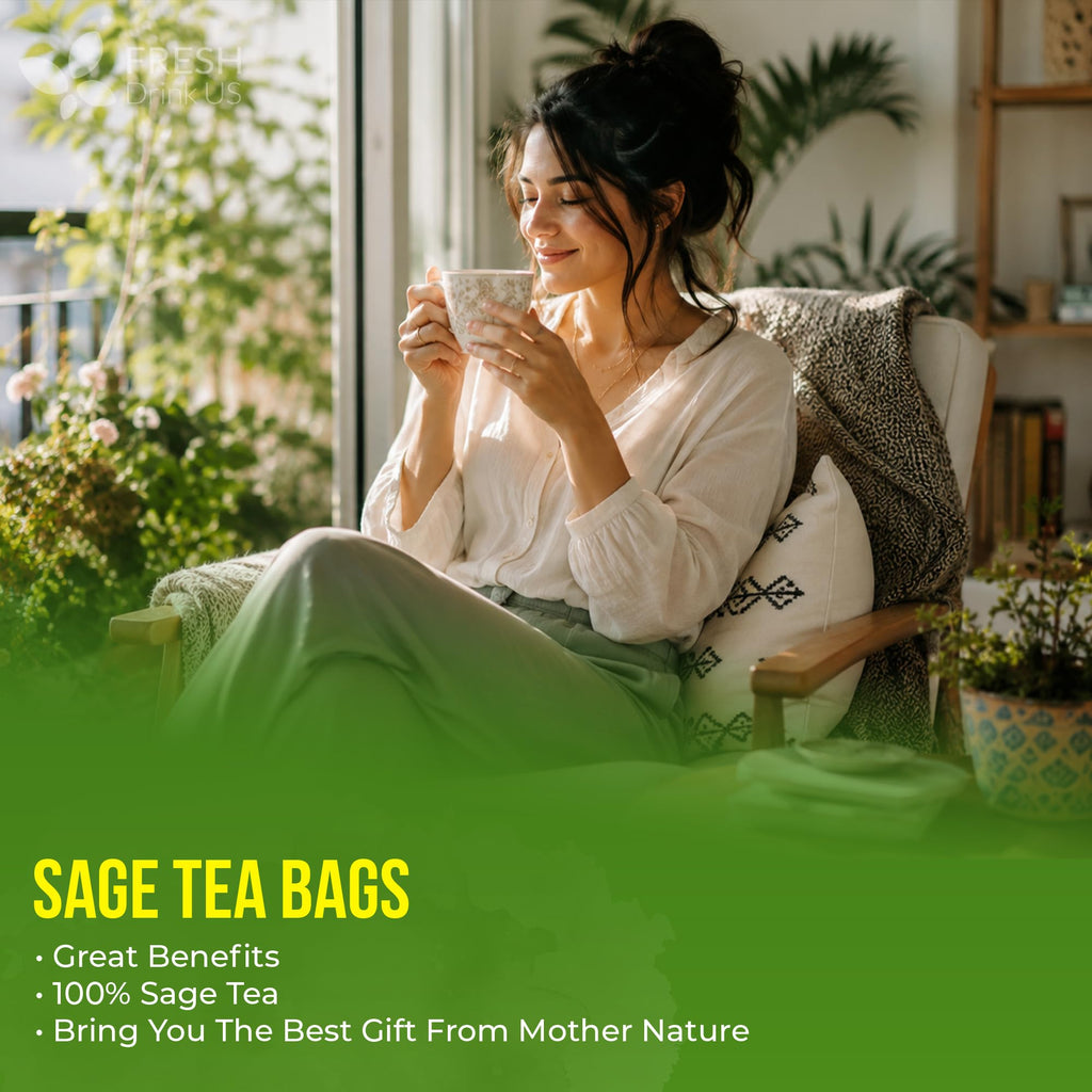 FreshDrinkUS, Premium 135 Sage Leaf Tea Bags, 100% Natural & Pure. Loose Leaf Herbal Tea. Made with Eco-Conscious Tea Bags. No Sugar, No Caffeine, No Gluten, Vegan.