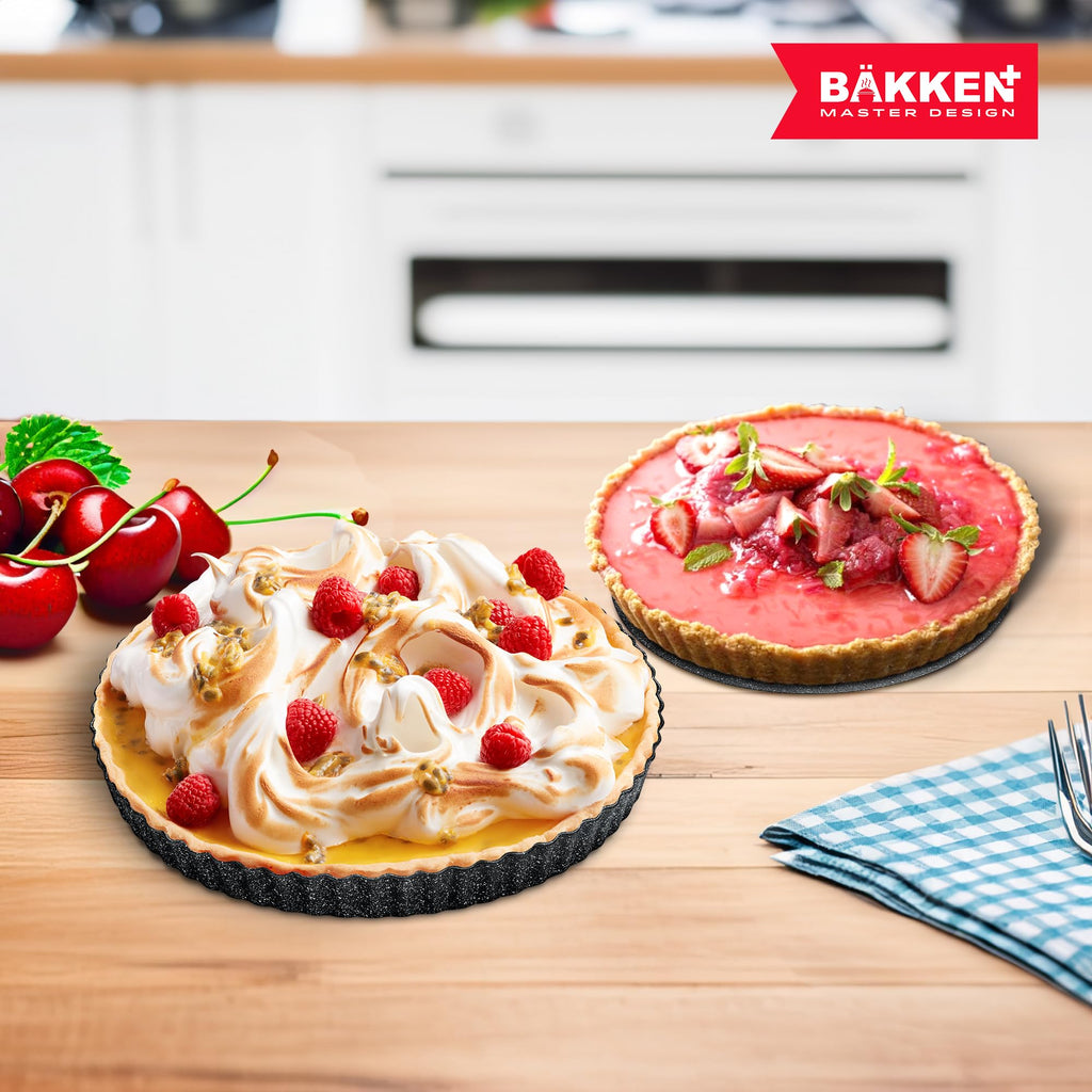 Bakken- Swiss Tart Pan – Quick Release Removable Base, Non-Stick Fluted Edge, Durable Steel - Create Perfect Pies, Fruit Tarts, and Quiches with Ease