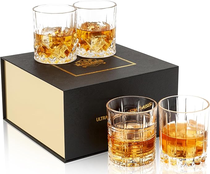 KANARS Old Fashioned Whiskey Glasses 3 Designs Bourbon Glass 10 oz Set