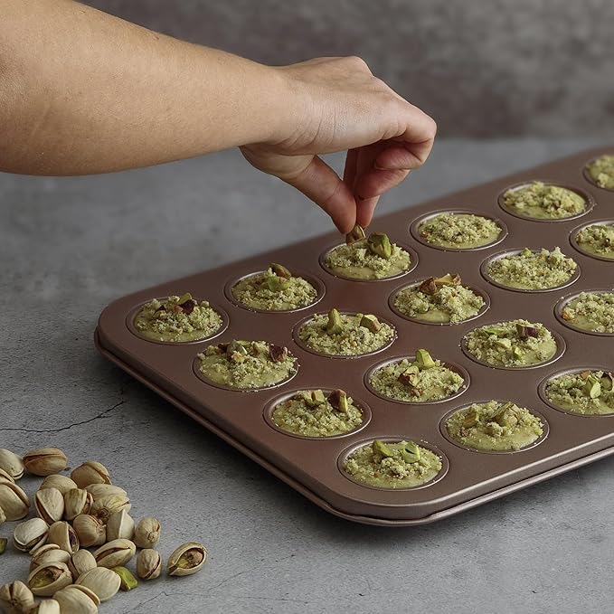 Non Toxic Nonstick 24 Cup Mini Muffin Pan | PFOA BPA free Nontoxic Mini Cupcake Tin | Best Non Stick Muffin Pans | Carbon Steel Small Muffin tins | Cupcakes Bakeware Mold