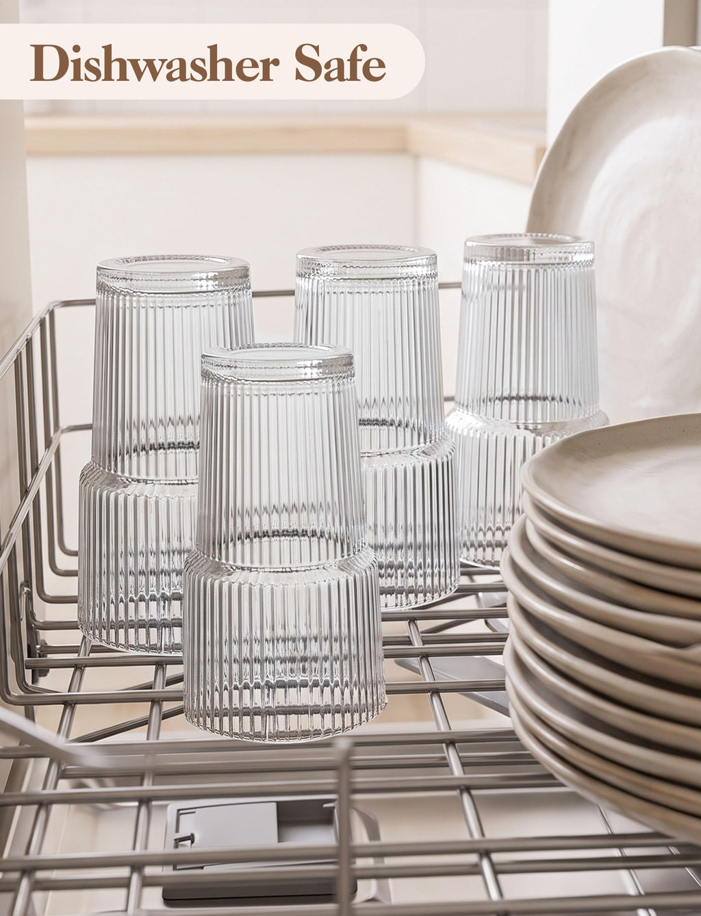 Amyoole 20 oz with Lids and Straws Ribbed Glass Cup Set of 4