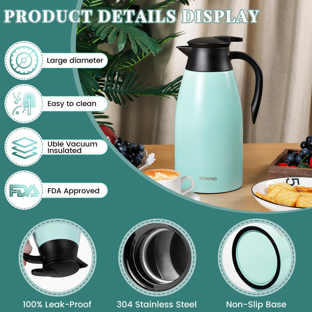 WYHVAND Thermal Coffee Carafe, 68 oz, Leakproof Push-Button Lid, Blue