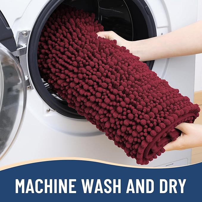 Arotive Luxury Chenille Bathroom Rug Mat, Extra Soft Thick Absorbent Shaggy Bath Rugs, Non-Slip Machine Wash Dry, Plush Bath Mats for Bathroom, Shower and Tub, 40x32, Burgundy