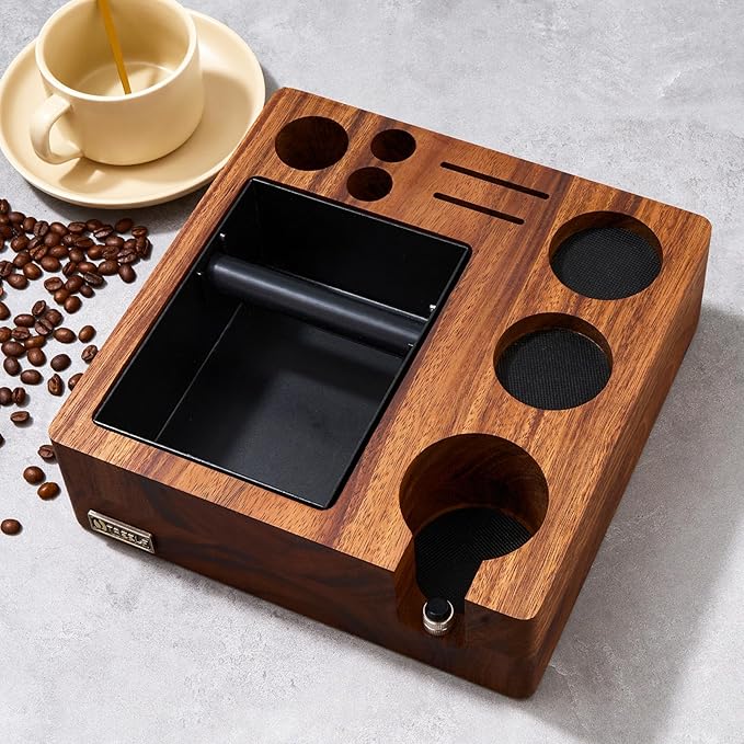 TREELF Espresso Knock Box, Tamping Station 54mm for Breville Machines | Barista Workstation with Tamper, Distributor, Normcore Counter Organizer, Portafilter Holder & Multi-Accessory Storage