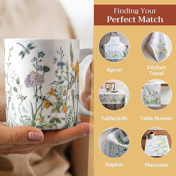Maison d' Hermine Coffee Mug with Handles Fine Bone China Mugs Pack of One Tea Cups for Hot Beverages Cappuccino Latte Home Restaurant Office Perfect for Gift (Fleurs De Mai - Floral, 15 Ounce)