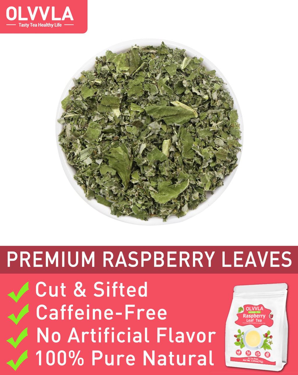 Olvvla - Raspberry Leaf Tea Bags - 1.5g X 50 Count - Red Raspberry Leaves