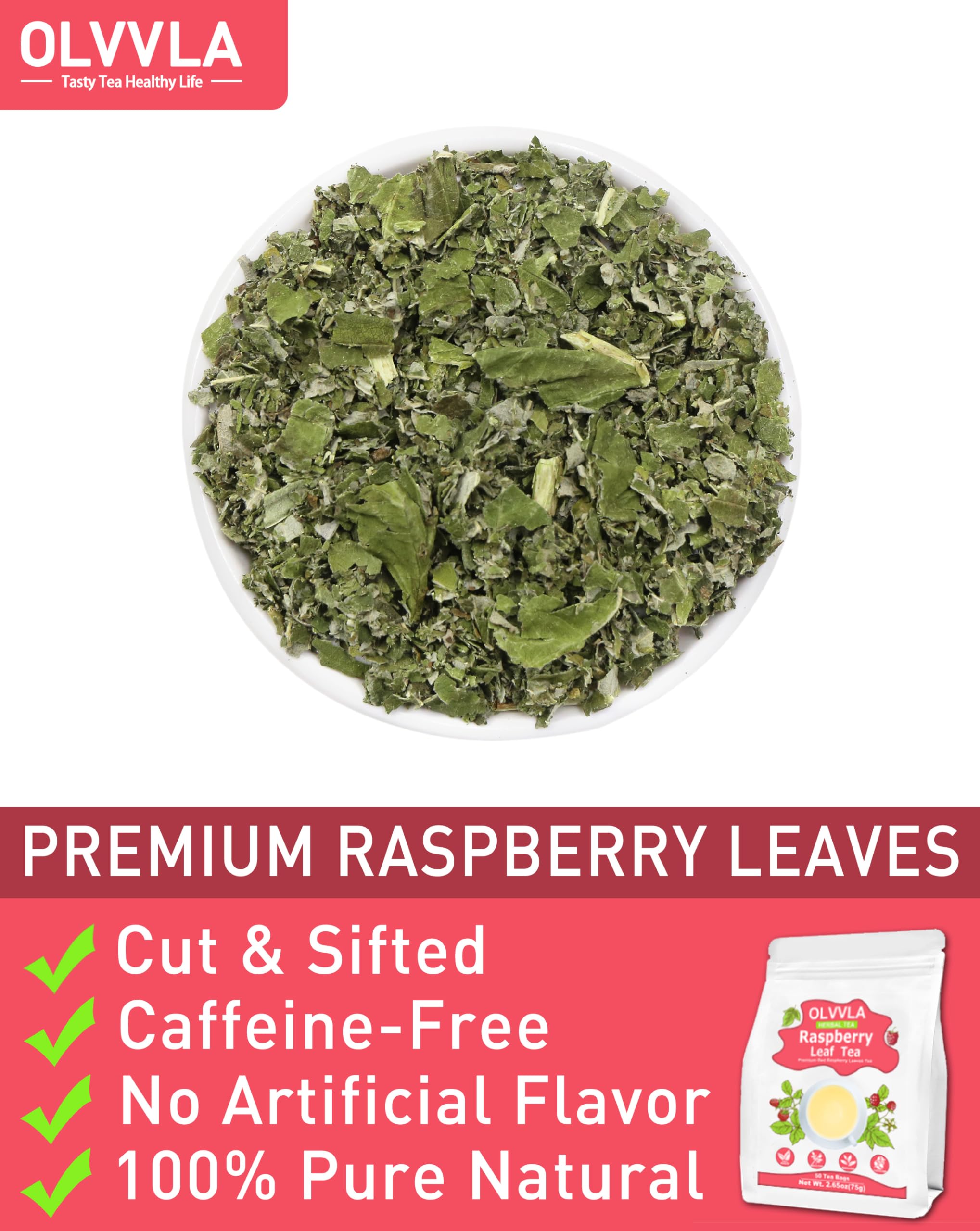 Olvvla - Raspberry Leaf Tea Bags - 1.5g X 50 Count - Red Raspberry Leaves