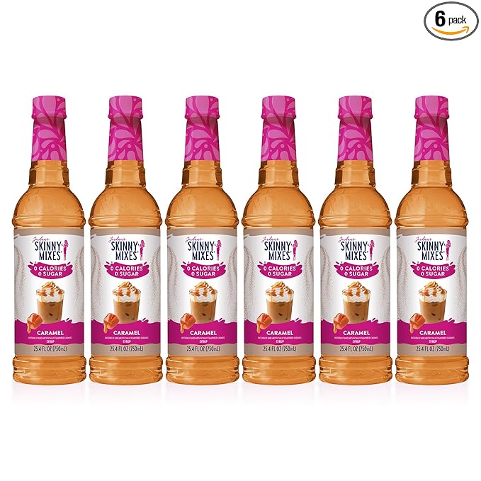 Jordan's Skinny Syrups Sugar Free Coffee Syrup, Caramel Flavor Drink Mix, Zero Calorie Flavoring for Chai Latte, Protein Shake, Food & More, Gluten Free, Keto Friendly, 25.4 Fl Oz, 6 Pack
