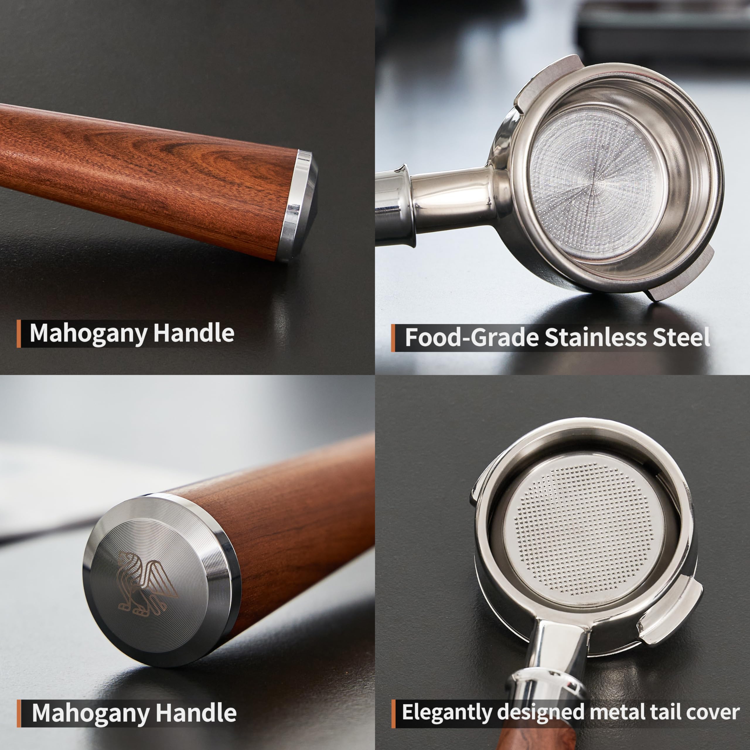 Coosigar 58mm Bottomless Portafilter | Fits for E61 Group Head 2 Ears machines| Stainless Steel portafilter and Mahogany Handle|Espresso Machine Accessories(Mahogany)