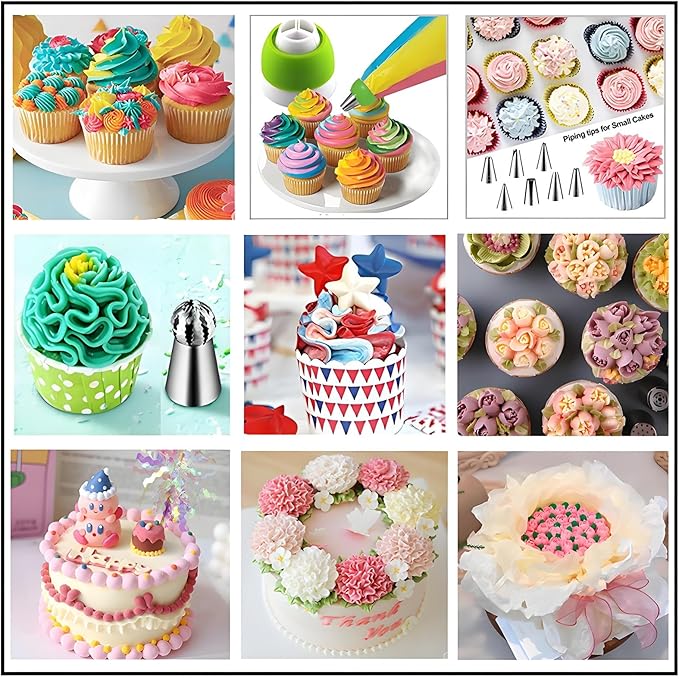 130 Pcs Piping Bags and Tips Set with 48 Numbered Icing Tips,7 Russian Tips,1 Ball Tip,2 Leaf Tips,Pattern Chart,8 Carved Pens,4 Couplers,6 Ties,50 Disposable Pastry Bags for Cake Decorating