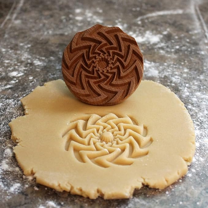 Wood Cookie Stamp, 2.5 Inch (Zigzag Spiral Sun CS-058)