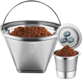 Stainless Steel Reusable Coffee Filter Compatible with Coffee Maker, Reusable Coffee Pods with 4 Cone Coffee Filters, Reusable Coffee Filters for Ninja CFP201 CFP300 CFP301 CFP307