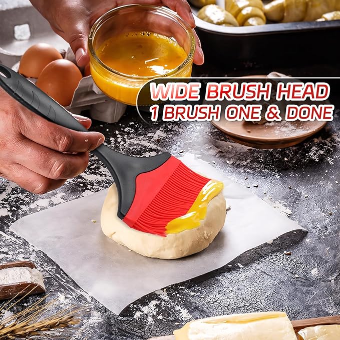 Large Silicone Basting Pastry Brush - Silicone Basting Brush for Grilling,Heat Resistant Brushes Spread Oil Butter Sauce for Cooking Baking BBQ,3.95inch Extra Wide Grill Basting Brush（Red 2）