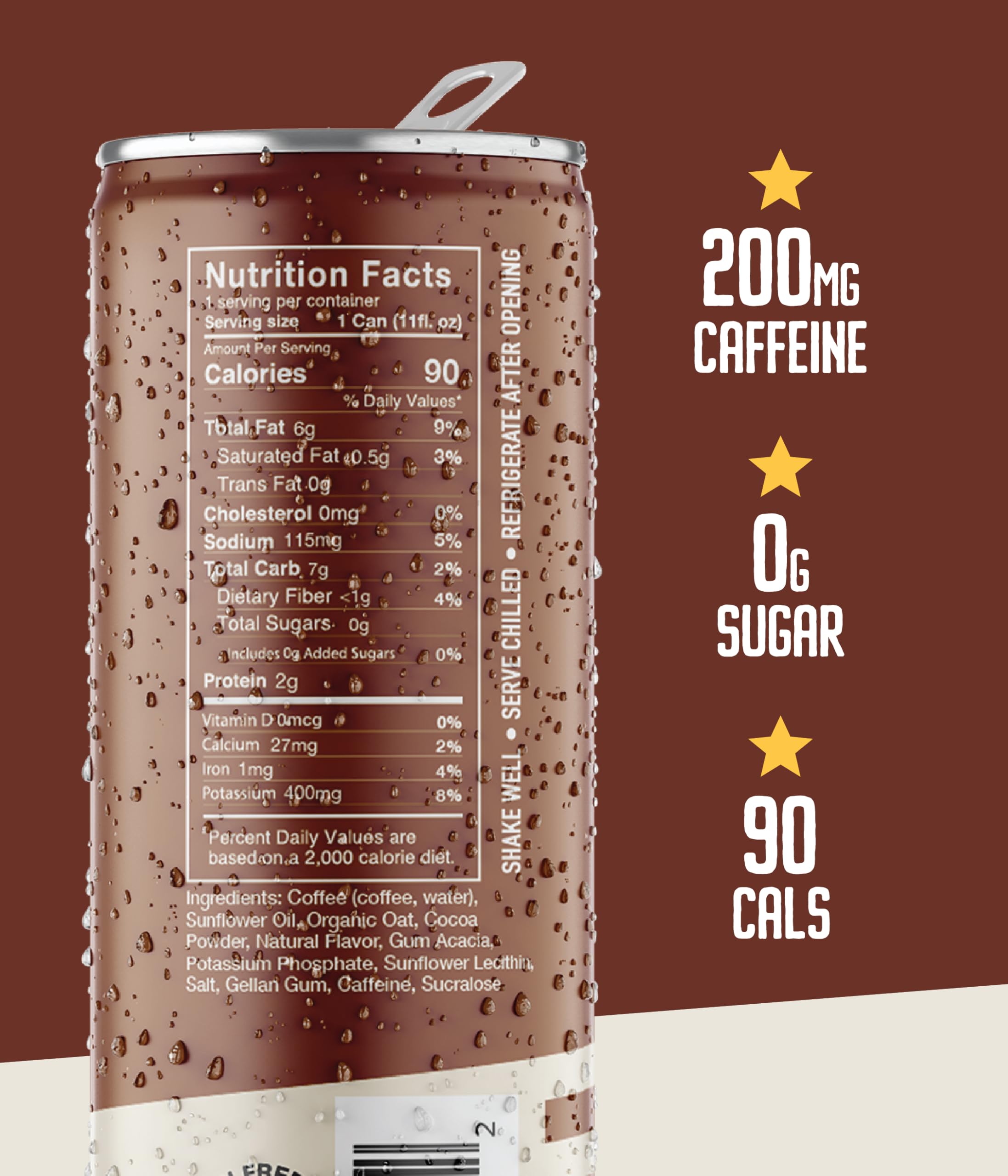 Loco Coffee Mocha Latte 11 Ounce Can, 12 Count | Zero Sugar, 200mg Caffeine | Gluten Free and Dairy Free | Low Calorie Iced Coffee