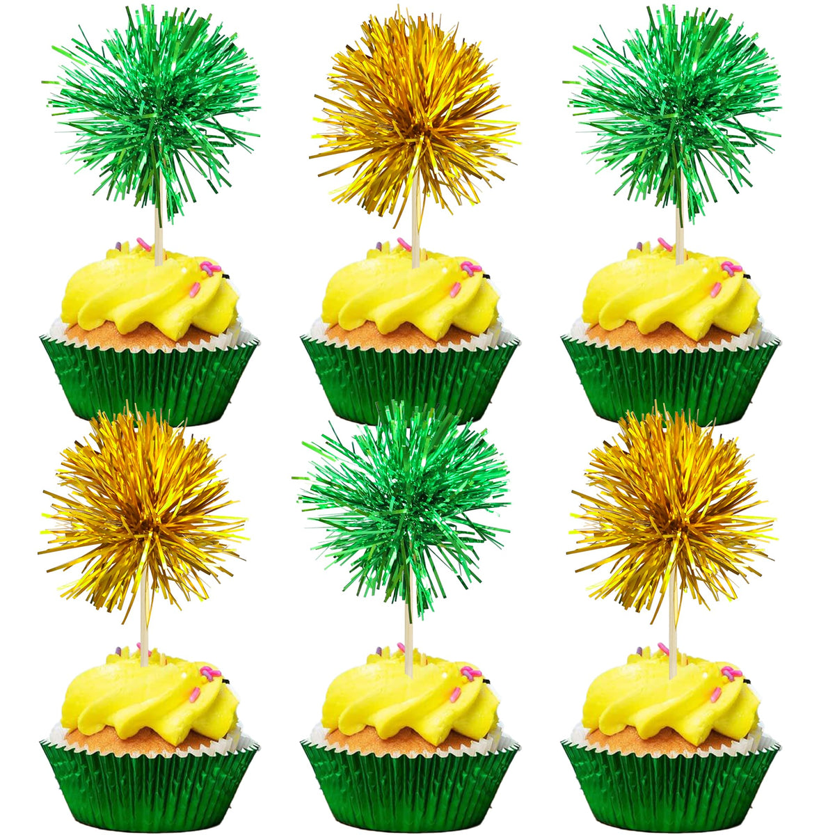 Gyufise 30Pcs Foil Firework Cupcake Toppers Sparkle Tinsel Cake Toppers Tinsel Drink Cake Decoration Cocktail Picks for Birthday Wedding Graduation Party Supplies Dark Blue