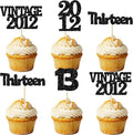 Gyufise 24Pcs 13th Birthday Cupcake Toppers Glitter Thirteen Vintage 2012 Official Teenager 13 Cupcake Picks 13 Years Birthday Cake Decorations for Happy 13th Anniversary Party Supplies Black