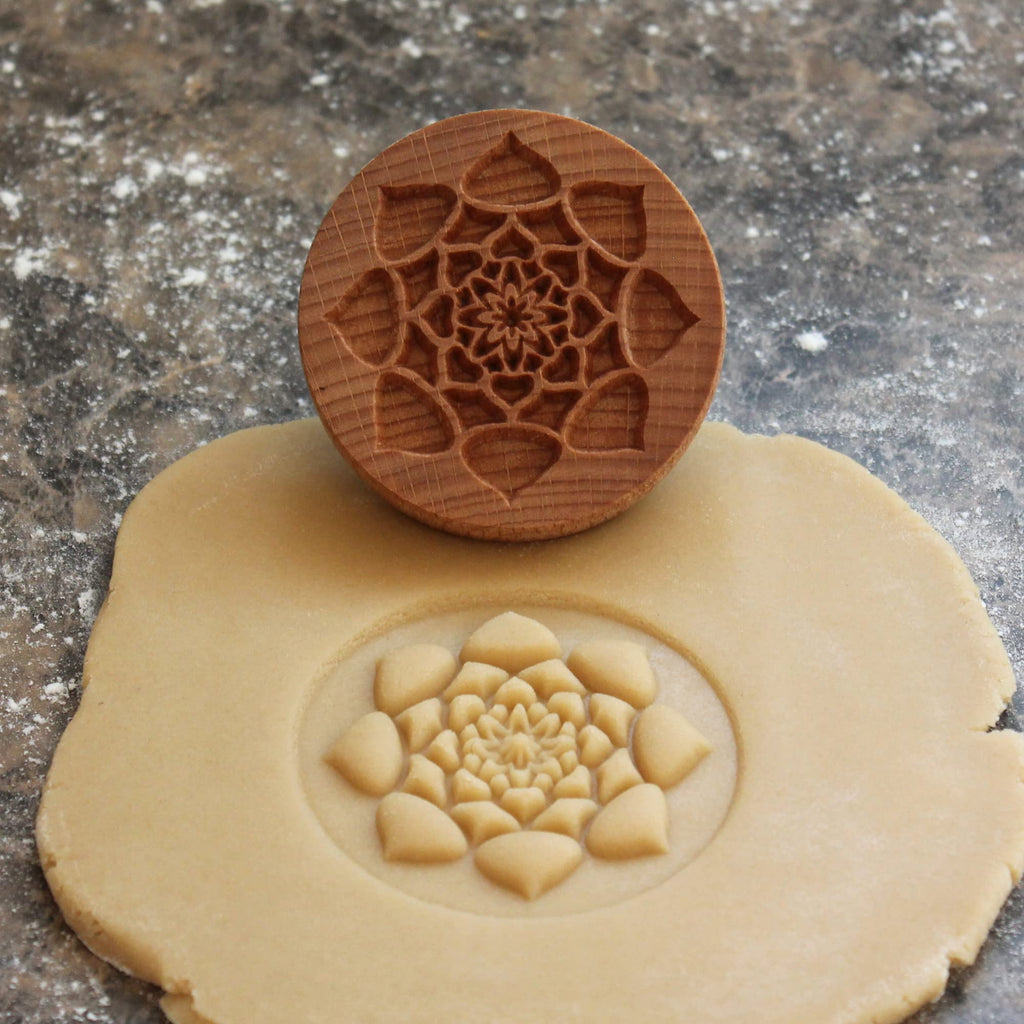 Fun Food Tools, Wood Cookie Stamp, 2.5 Inch (Lotus Mandala CS-055)