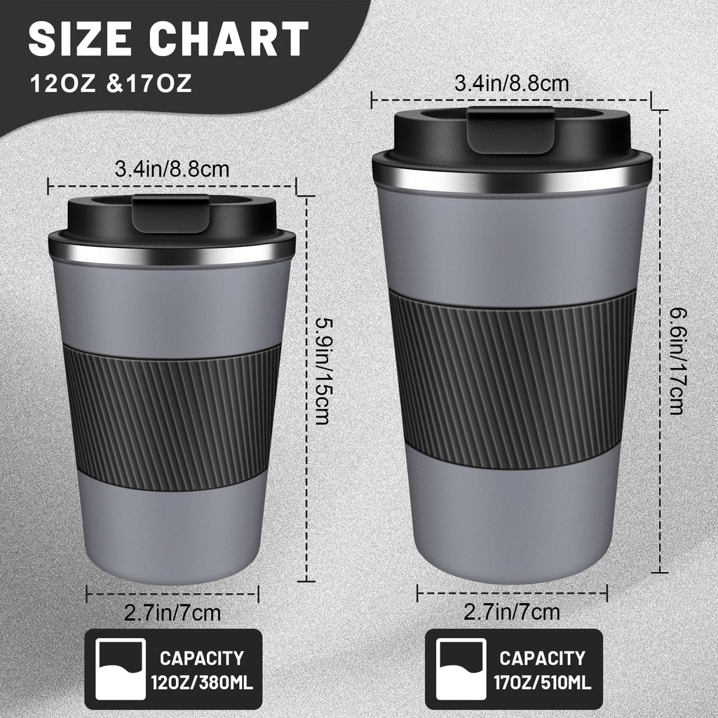 DUBUXW Insulated Coffee Tumblers with Flip Lid 12oz / 17oz, Stainless Steel Coffee Mug Leak Proof, Vacuum Insulated Coffee Mug Reusable Cup, Keeps Cold and Hot for Coffee Tea