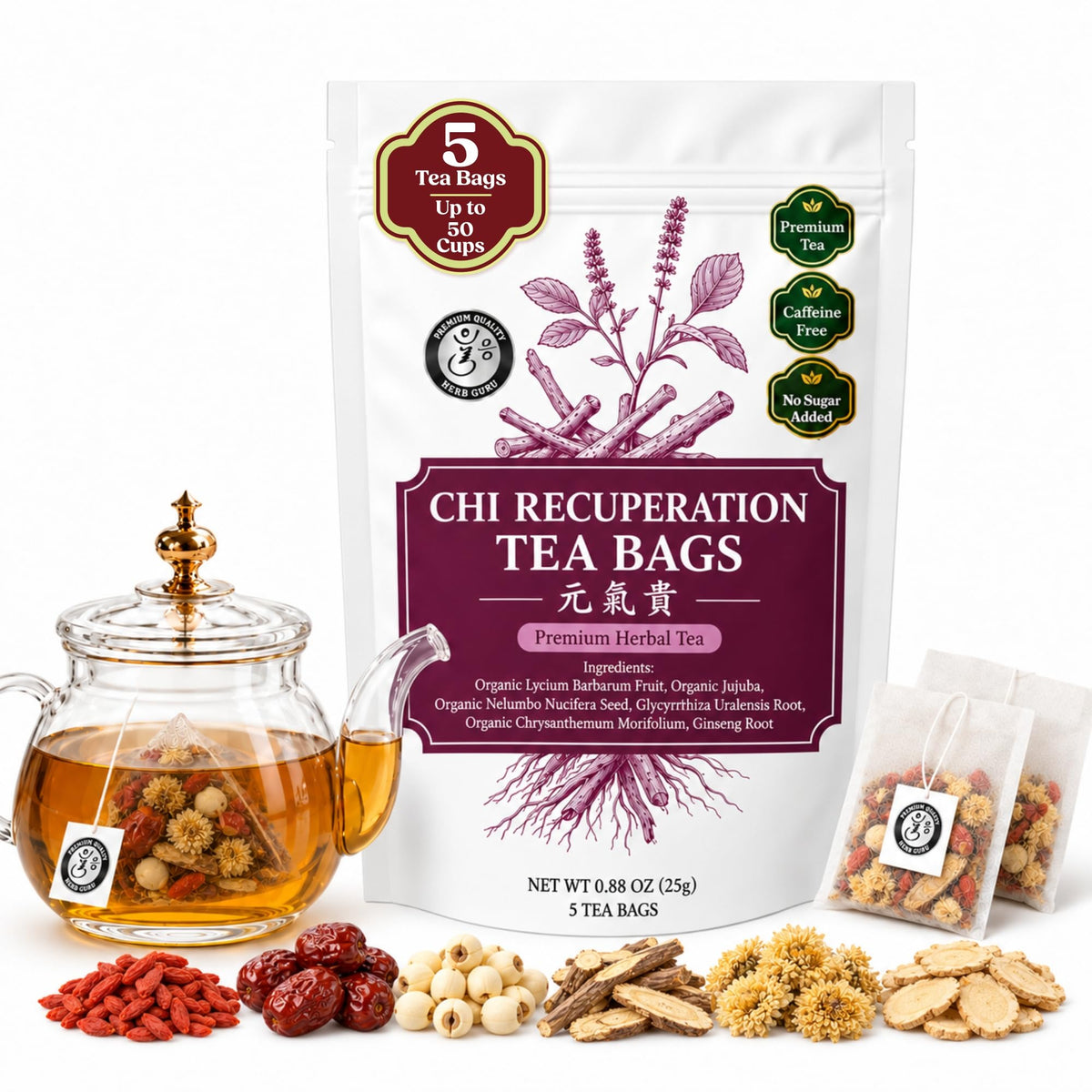 Herb Guru Herbal Tea, Immune Defense Ginger & Mint, 5 Bags (50 Cups)