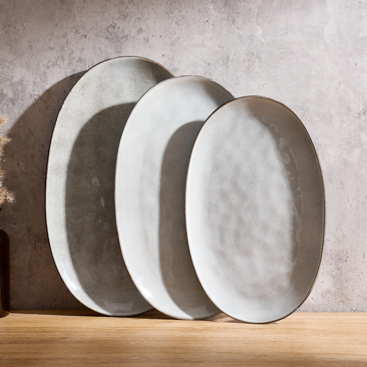 famiware Serving Platters Set of 3 Sizes - Oval, Vanilla White