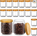 Irenare 16 Pcs 17 oz/ 500 ml Glass Canister Food Airtight Sealed Clear Borosilicate Glass Storage Jars with Lids Kitchen Spice Containers for Serving Coffee Sugar Tea Beans Candy Nuts Pantry (Bamboo)