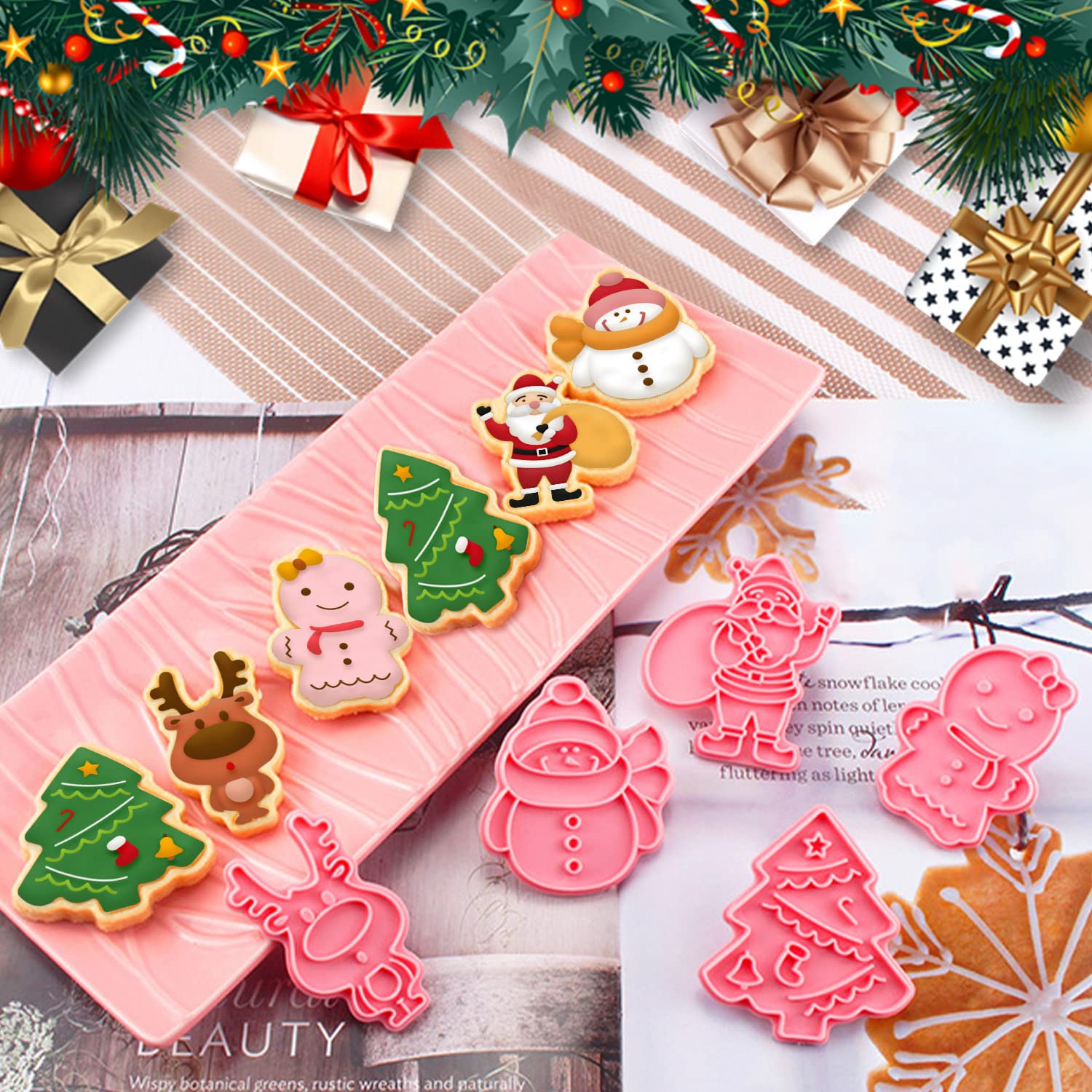 3D Holiday Cookie Cutters, Christmas Cookie Stamps Molds for Baking