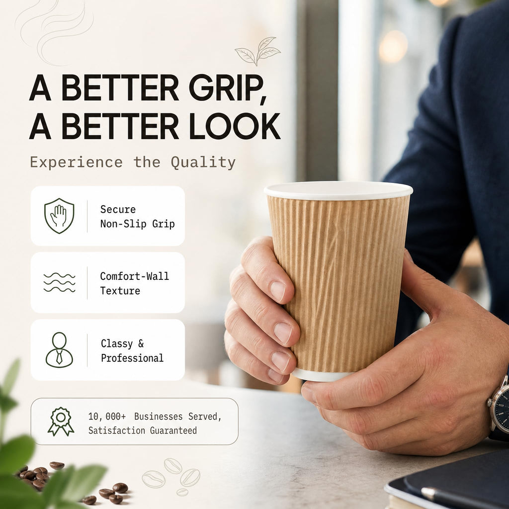 NYHI 150 10 oz Ripple Kraft Paper Cups Brown Hot Cold Cups 3 Layer Rippled Small Insulated Disposable Coffee Cups for Cappuccino Hot Cocoa or Iced Drinks