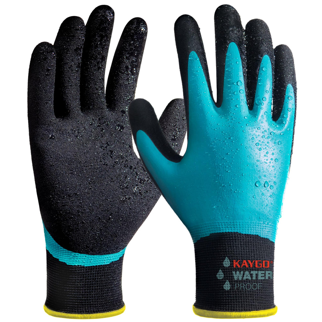 KAYGO Waterproof Work Gloves, Non-Slip Double Latex Coated, KG150