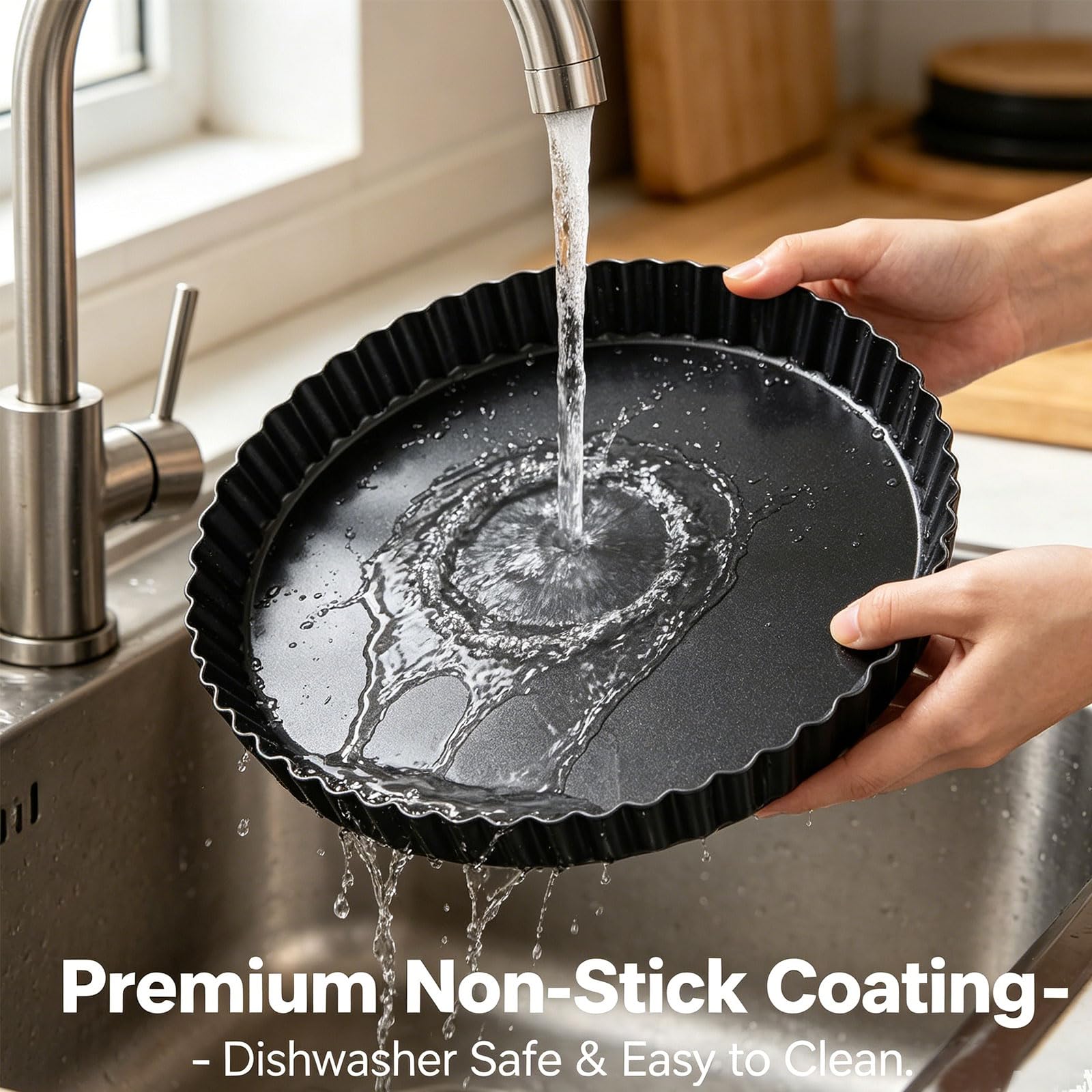 KUAYB 10 Inch Nonstick Tart Pan with Removable Bottom, Carbon Steel Quiche and Pie Pan- 1.1-Inch Depth, Fluted Edges for Baking Tarts, Quiches, Mousse Cakes, and Desserts