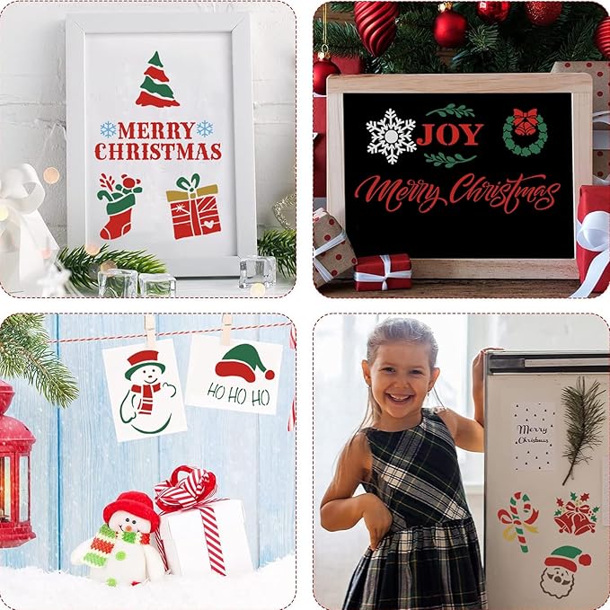 21 PCS Merry Christmas Stencils for Painting Christmas Stencils Template Plastic Reusable Template for Xmas Decor Fabric Canvas Furniture, Wall, Window, Fabric, Wood DIY Home Decor