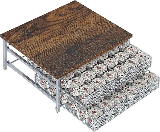 Coffee Pod Holder For Counter, Coffee Pod Drawer for Keurig Pod Storage Drawer Holder, 72 Capacity Pods Storage Organizer for Coffee Pod Storage with Sliding Baskets for Coffee Station, Silver