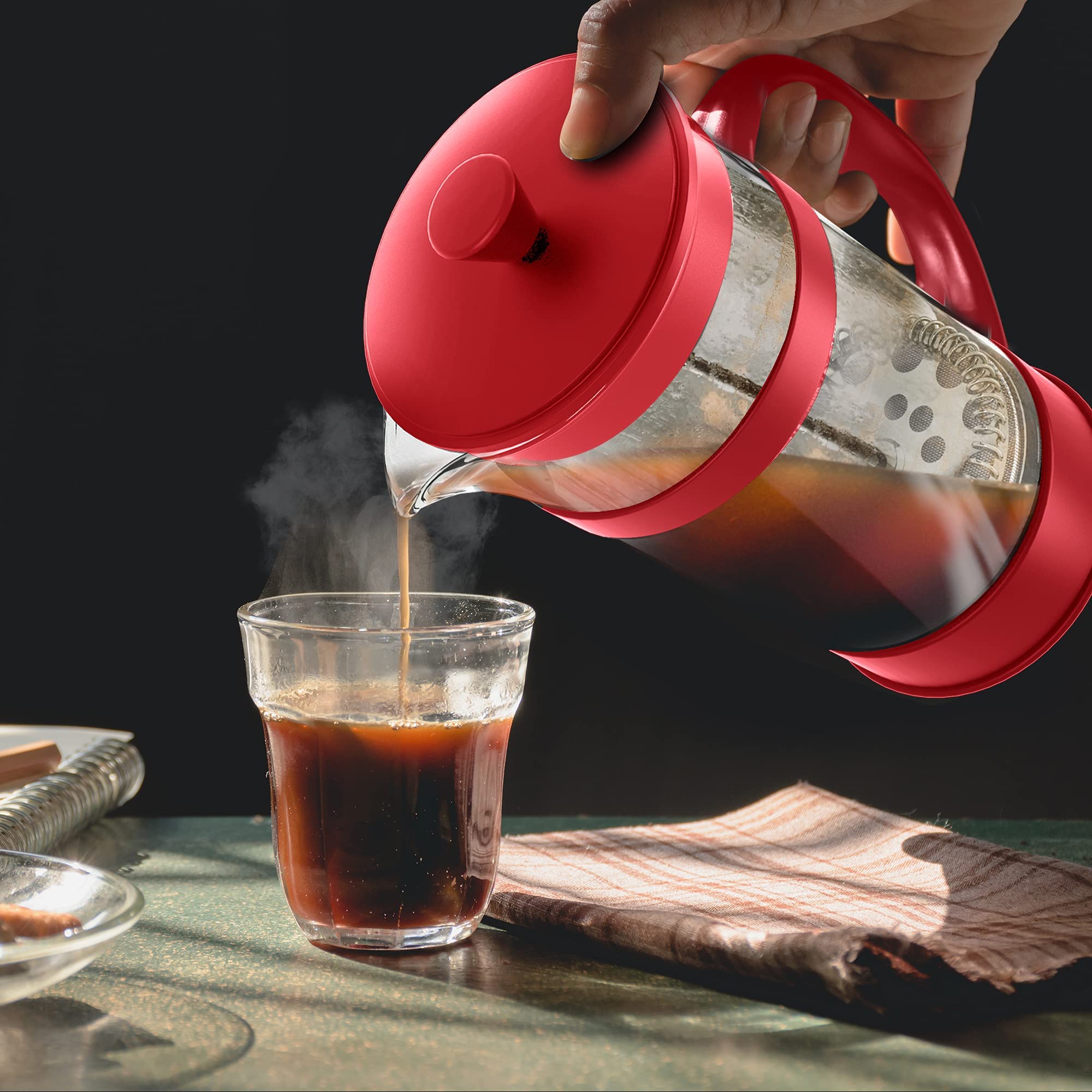 Utopia Kitchen Borosilicate Glass French Press Coffee Maker 34 Oz, Red