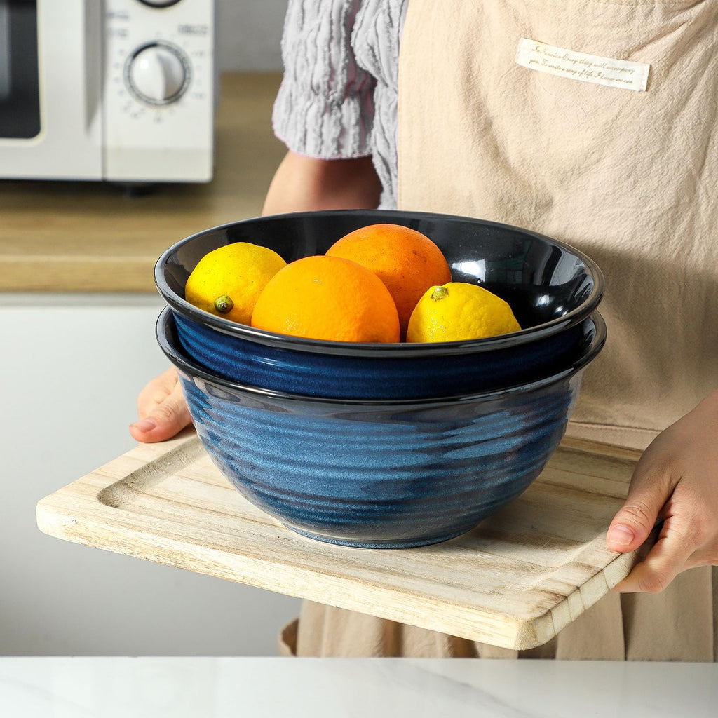 MEKY Serving Bowls, 84 Ounce Mixing Bowl Set of 2, 9 Inch Large Ceramic Salad Bowls for Kitchen, Perfect for Cooking Baking Soup Pasta Fruit and Popcorn, Microwave and Dishwasher Safe, Blue