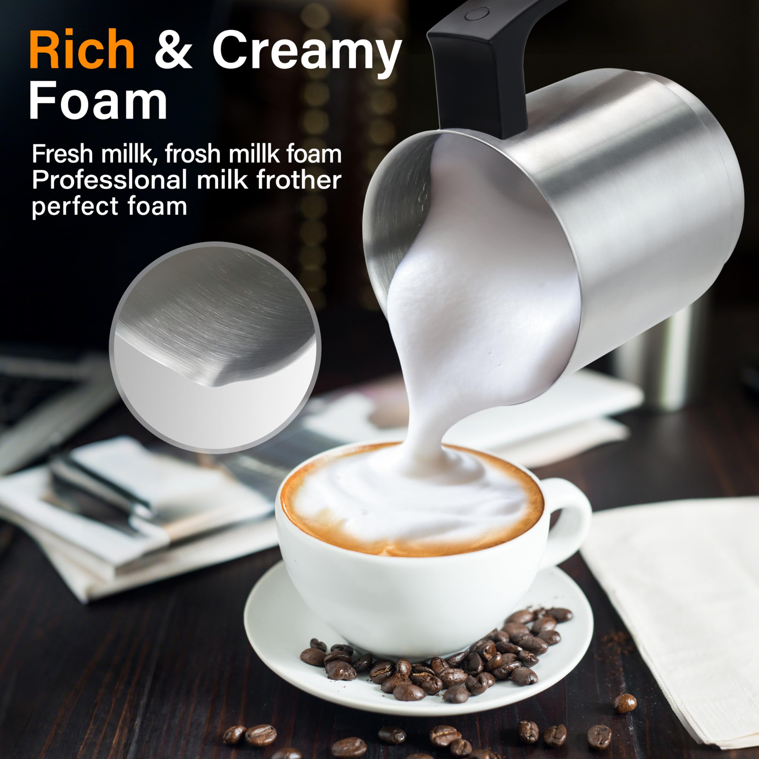 4 in 1 Milk Frother and Steamer, 500ml Stainless Steel Electric Foam Maker