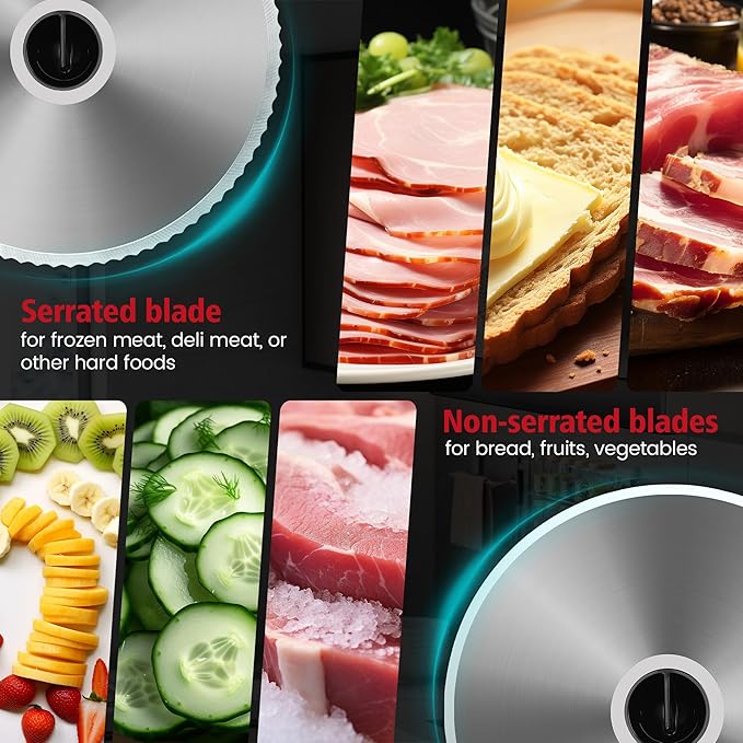 Meat Slicer, 200W Electric Food Deli Slicer with Adjustable Thickness and 2 Removable 7.5 Inch Stainless Steel Blades for Cheese and Bread, Ideal for Home (0-18 mm/0-0.7 Inches)