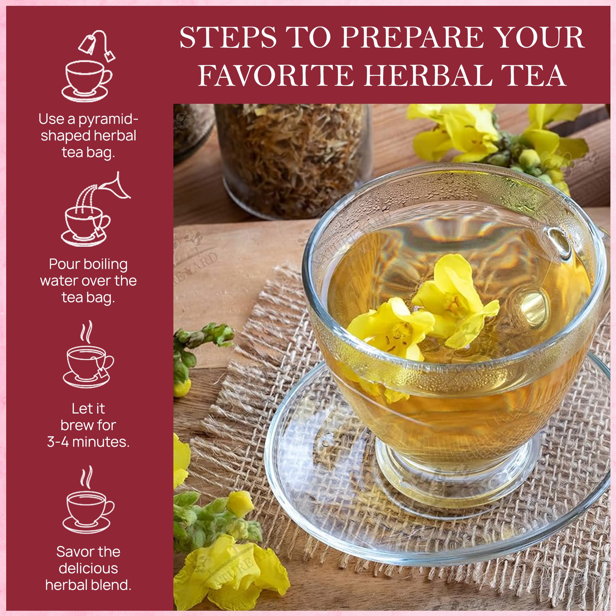 Tealeaf & Co. Mullein Leaf Tea Blended with Fresh Herbs - Pure Herbal Tea Bags with Mullein Leaf Extract - Flavored Herbal Blend - Low Caffeine - Gluten Free - 50 Teabags