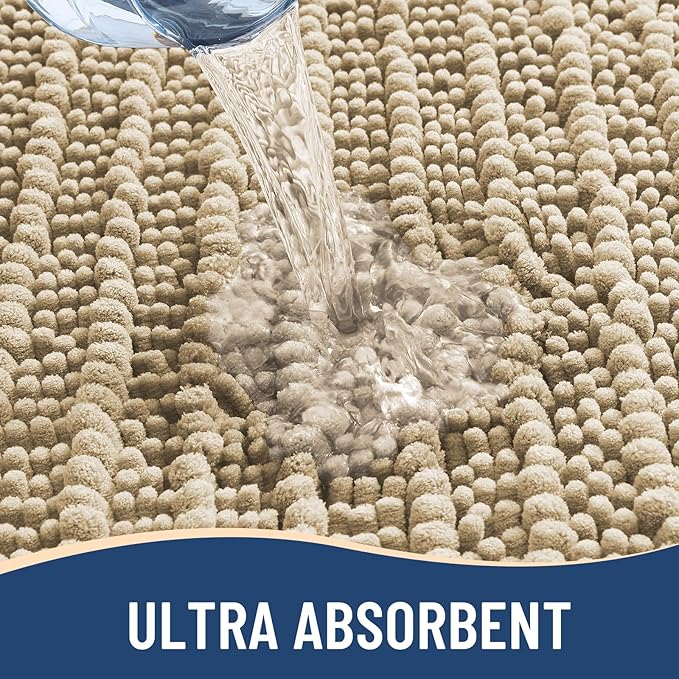 Arotive Luxury Chenille Bathroom Rug Mat, Extra Soft Thick Absorbent Shaggy Bath Rugs, Non-Slip Machine Wash Dry, Plush Bath Mats for Bathroom, Shower and Tub, 60x20, Beige