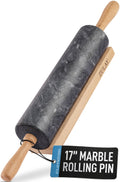 Zulay Kitchen 17-Inch Marble Rolling Pin With Stand - Polished Marble Rolling Pins For Baking - Long Rolling Pin Marble With Beechwood Handle - Non-stick Roller Pin For Baking Pastries, Bread & Pizza