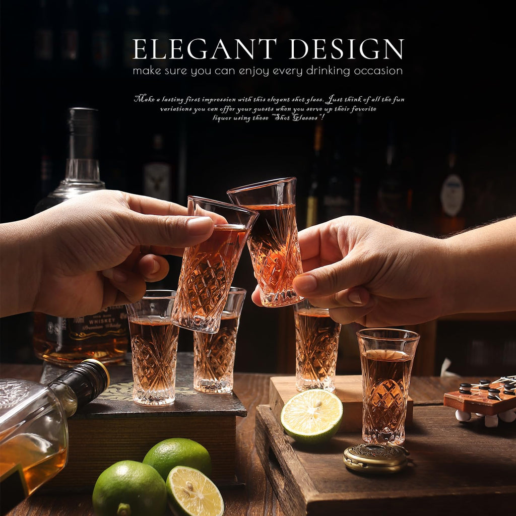 LOBUBT 6 Pack Shot Glass Bulk Set with Heavy Base 2 OZ Small Shot Cups for Vodka, Whiskey, Tequila, Espresso, Liquor Set