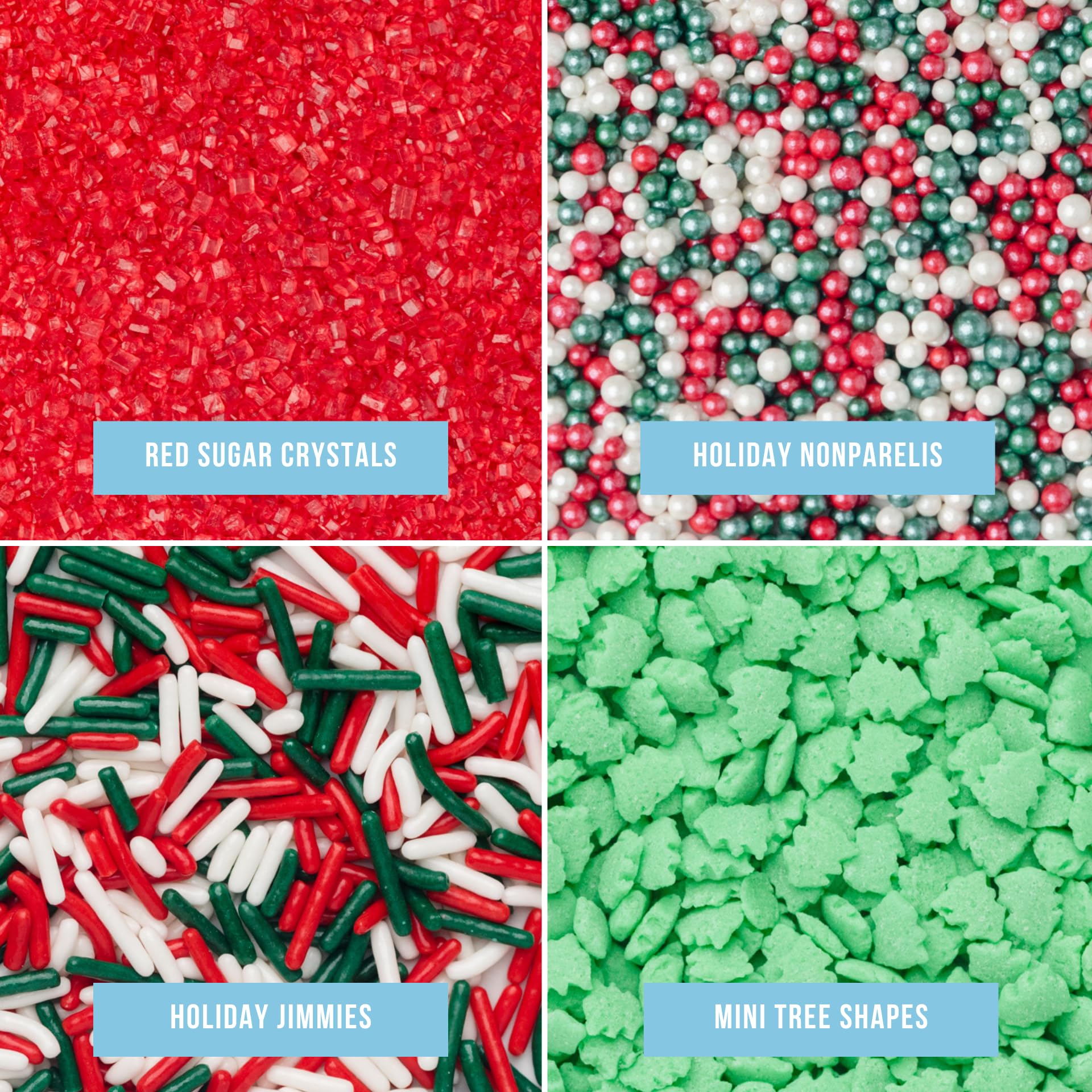 Sweets Indeed Sprinkles, 4 Pack, Edible Sprinkle Mix, Perfect for Cake Decorations, Baking, Ice Cream, Cookies, Cupcake Topper (Christmas)