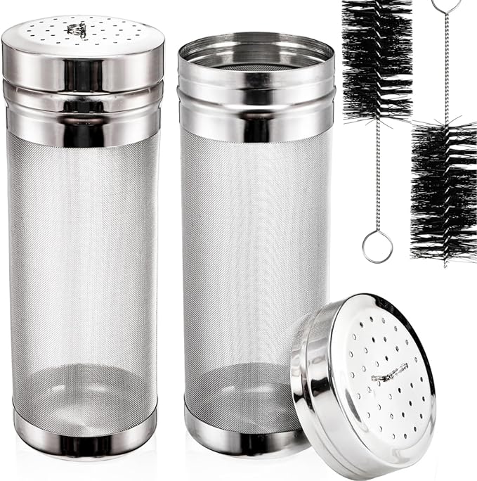 Tlence 2 Pack Beer Dry Hopper Filters, 2.8 x 7 inch 300 Micron Mesh Hop Strainer with Lid, Stainless Steel Beer Hop Spider with Nylon Bristles, Brewing Filters Straining Keg for Home Coffee Wine Juice